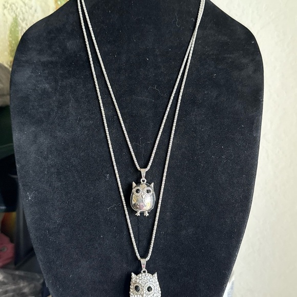 Silver-Tone Owl Pendant Necklaces – Crystal & Polished Finish EUC - Picture 3 of 4